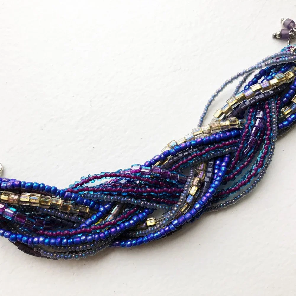 Super Chunky Purple Bracelet, Statement Wide Seed Bead Bracelet OOAK